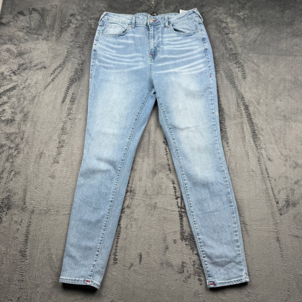 True Religion Halle High Rise Super Skinny Jeans Light Wash Red Stitch Size 31